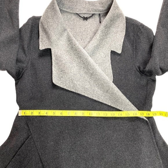 DAWN Levy Design Cashmere Blend Wrapped Coat in Color Block Charcoal Gray - Picture 8 of 10